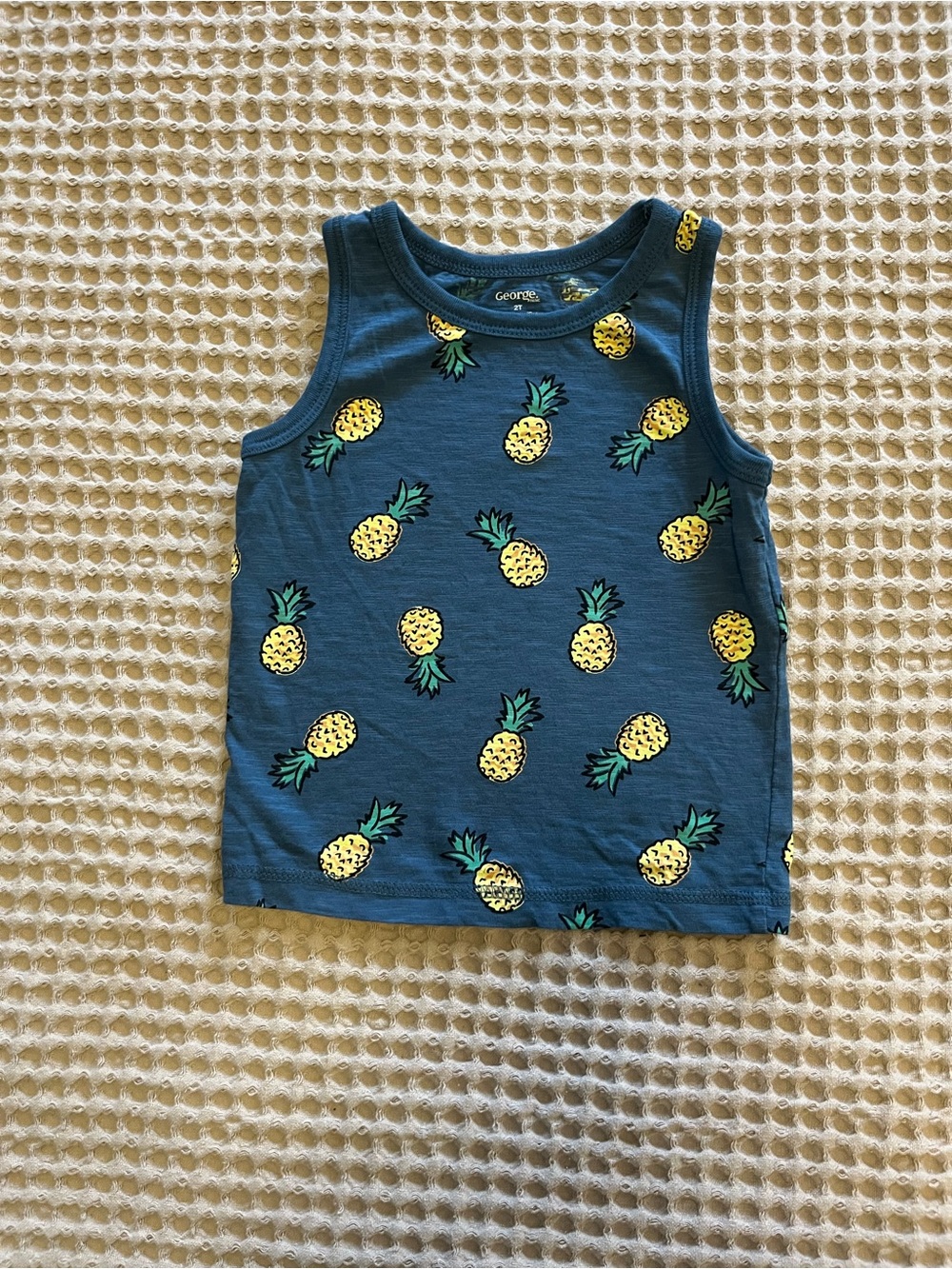 5 for $10 George Blue Tank Top with Yellow Pineapple Print